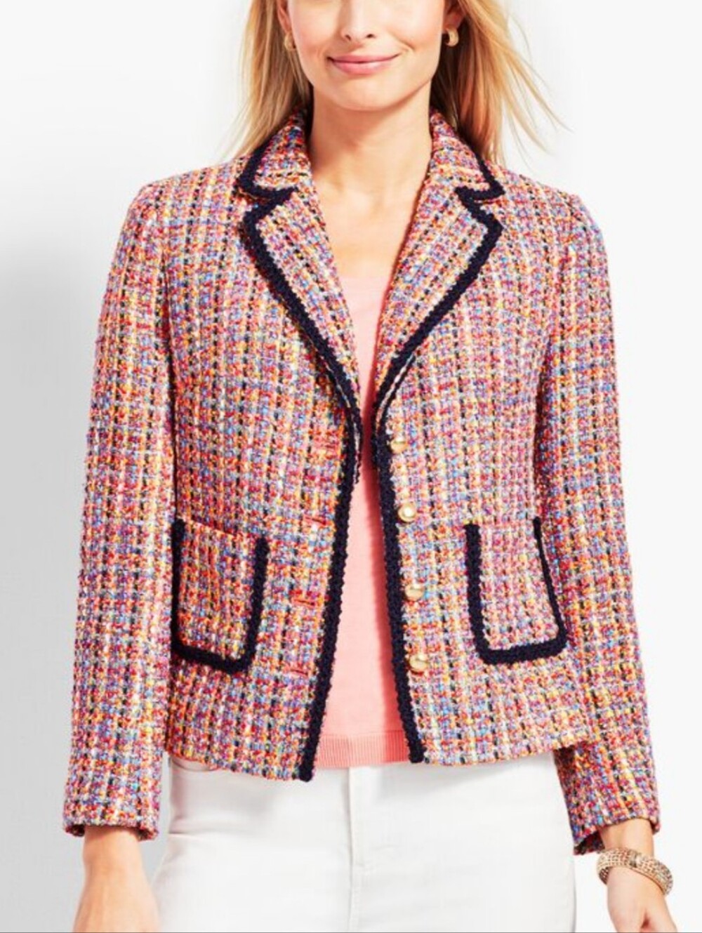 NWT Talbots Tweed Contrast Trim Wool Blend Blazer
